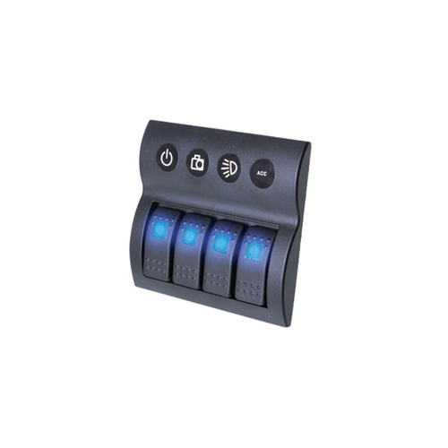 Thunder 4 Rocker Switch Panel On - Off - Spst 12 Or 24V Blue Illuminated (Contacts Rated 20A @ 12V)